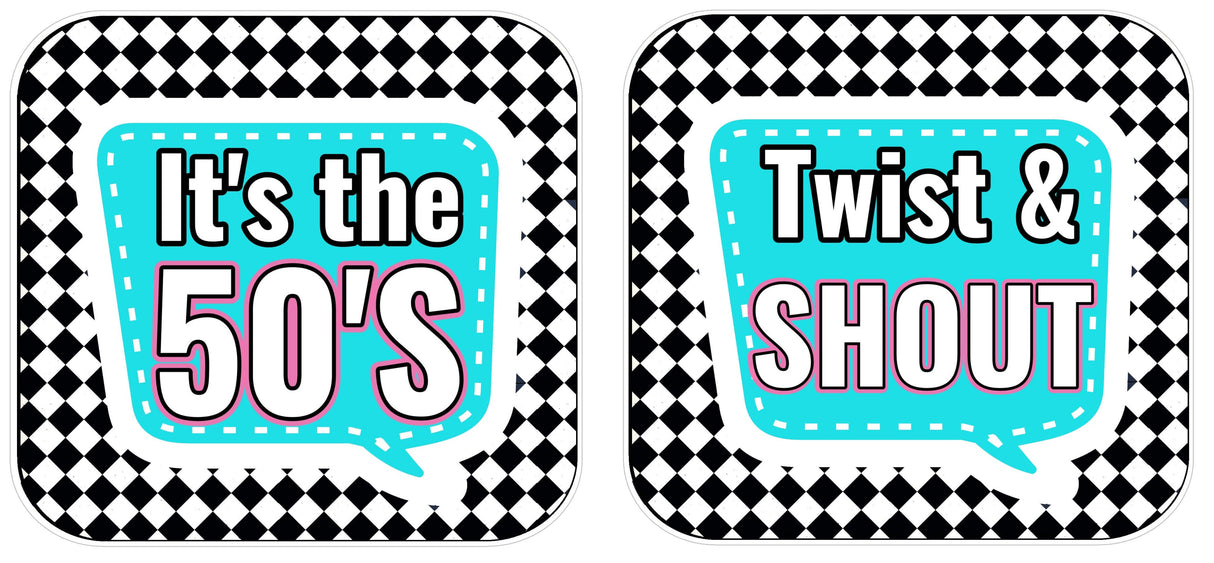 50s Fifties Themed Photo Booth Prop Set For Retro Parties Includes Three 10 Inch Square PVC Props And 12 Inch Accessory