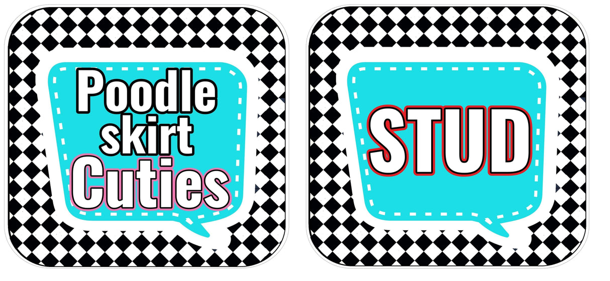 50s Fifties Themed Photo Booth Prop Set For Retro Parties Includes Three 10 Inch Square PVC Props And 12 Inch Accessory