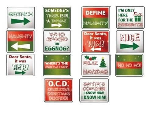Ultimate Christmas 7 Piece Photo Booth Sign Props Collection Double Sided For Holiday Party Decor