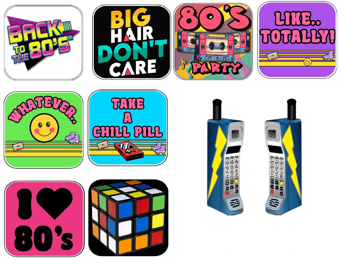 80s Party Eighties Photo Booth Prop Set for Themed Events Includes 9 Pieces for Fun Retro Photo Booths