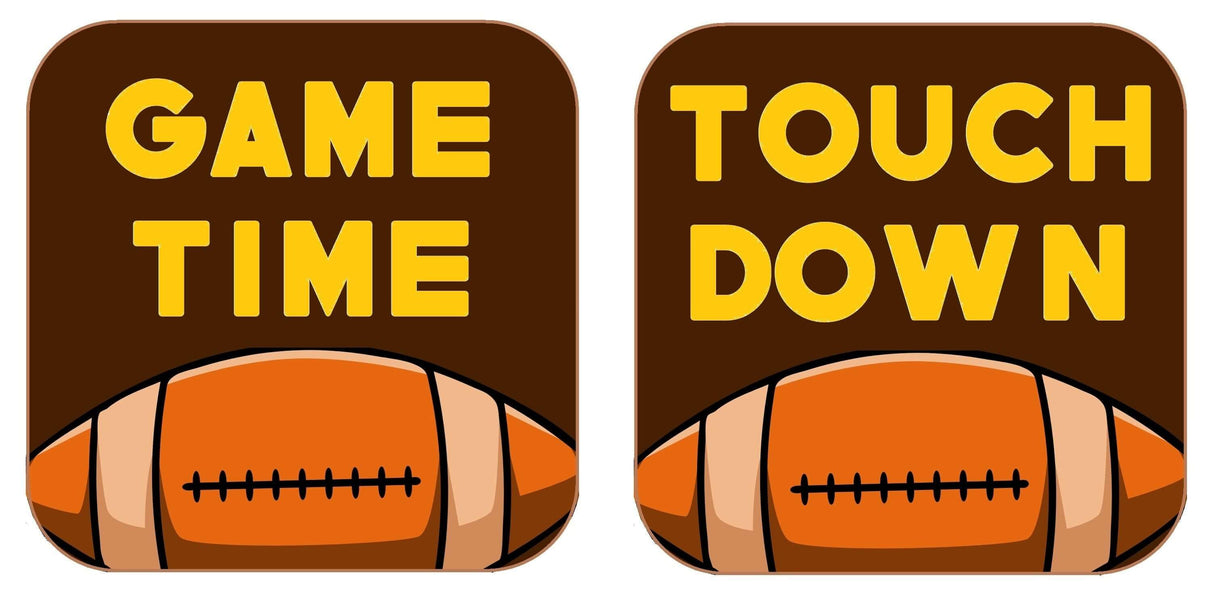 Football Prop Set with vibrant game time and touchdown graphics on brown backgrounds and football illustrations.