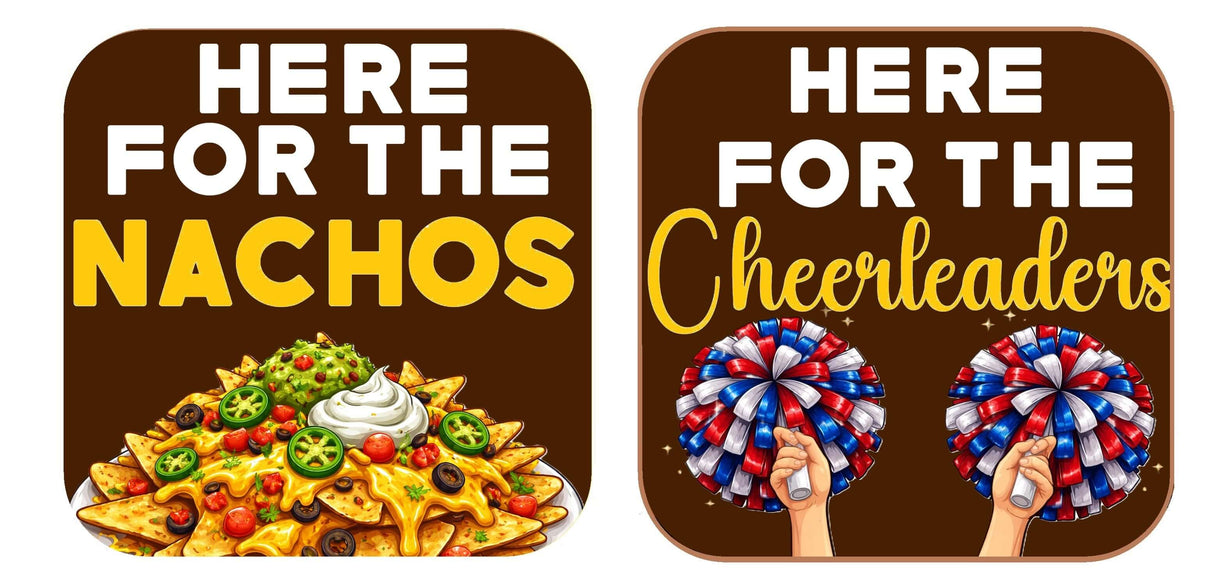 Here for the Nachos and Cheerleaders graphic with nachos and pom-poms for a sports-themed celebration.