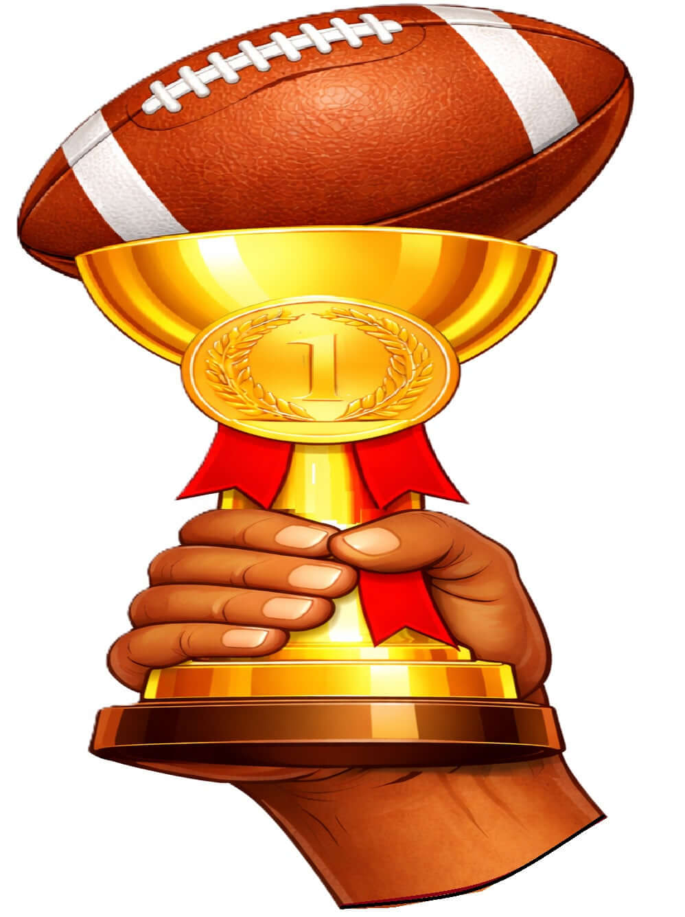Football Prop Set featuring a trophy held by a hand with a football on top, ideal for sports celebrations.