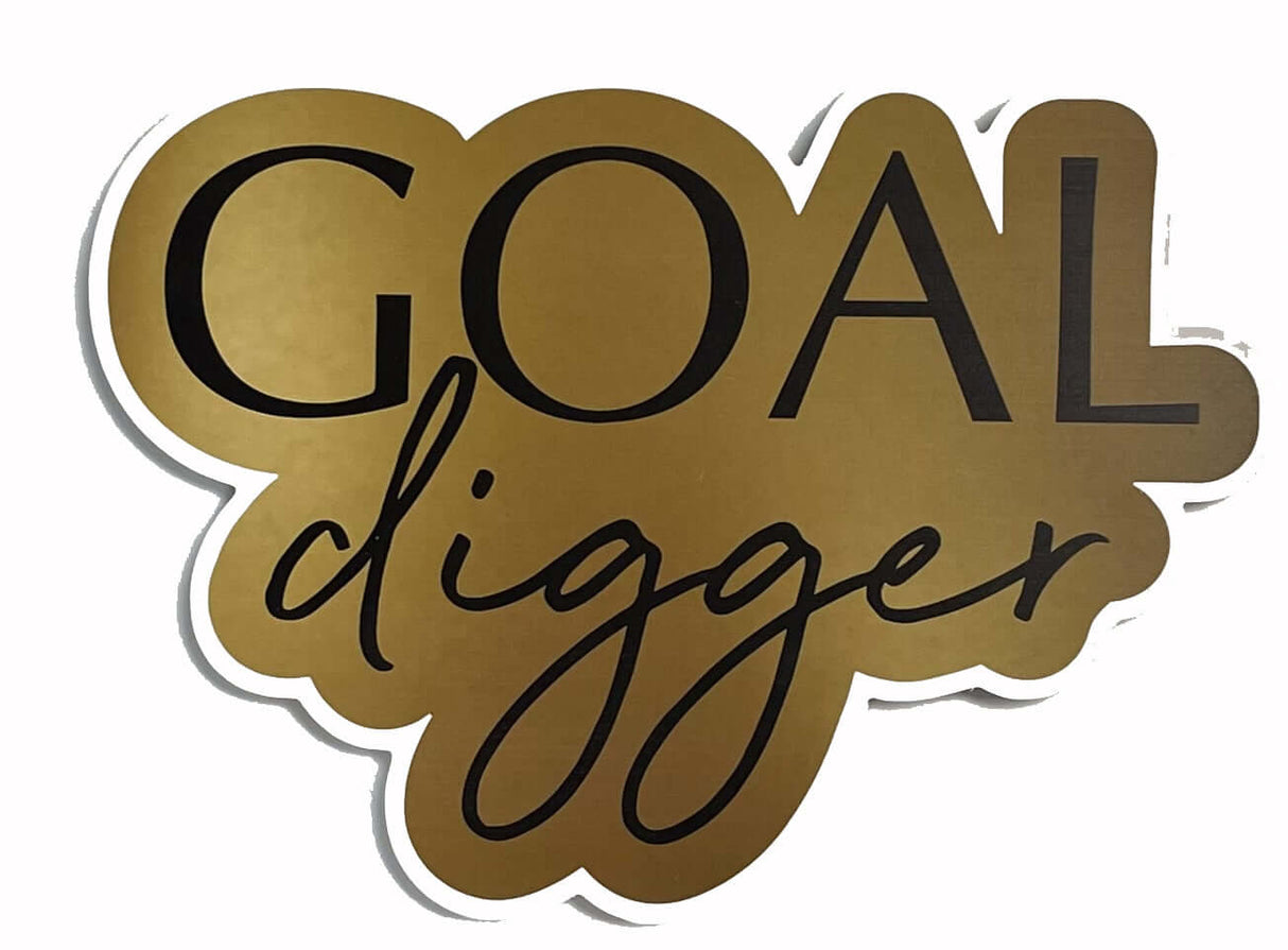 Goal Digger prop in black and gold, fun design, 14 inches long, 6mm thick, anti-glare quality for stylish decor.