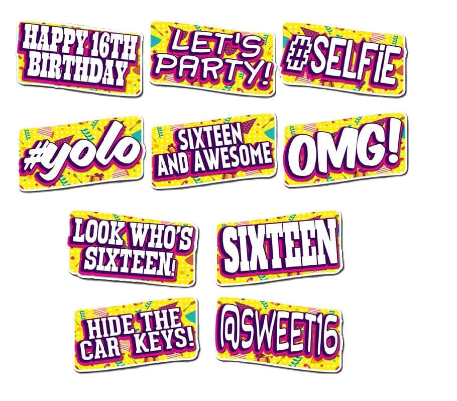 Sweet Sixteen PVC Photo Booth Props Set Lightweight Ready to Use Perfect Party Supplies