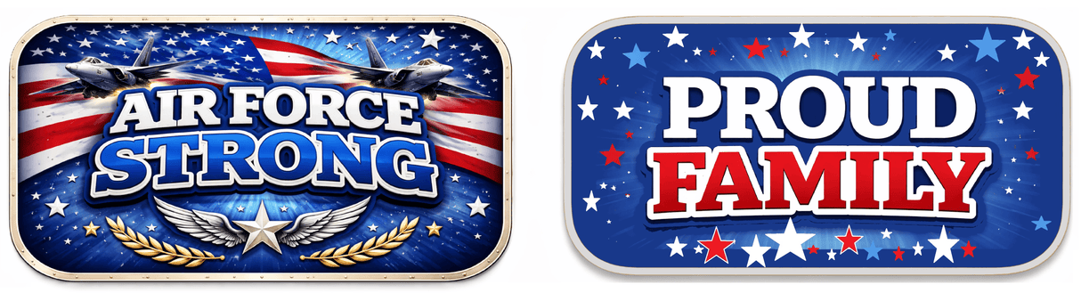 Air Force Strong and Proud Family graphics with patriotic stars and stripes theme