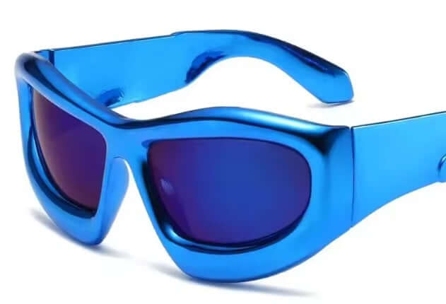 Metallic Blue Disco Glasses - Fun and stylish party sunglasses perfect for events and photo booths.