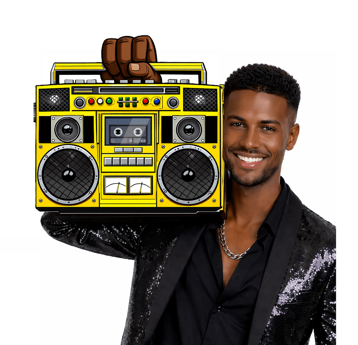 Big And Oversized Hand Holding Boom Box Photo Booth Prop With Pop Socket For Events
