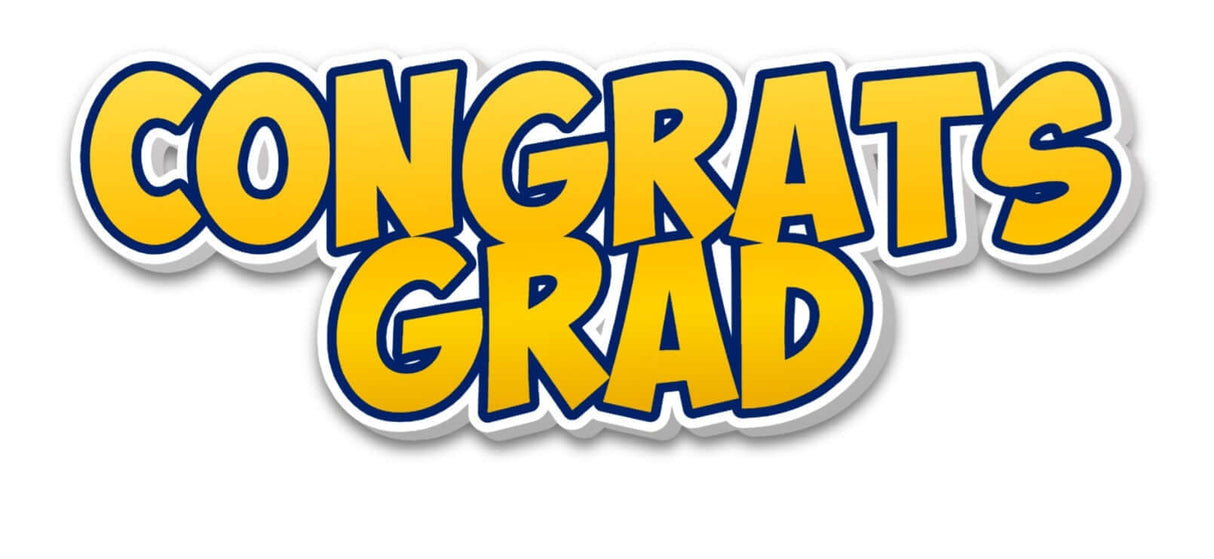 Congrats Grad Individual Prop in bright yellow and blue, fun design perfect for graduation celebrations.