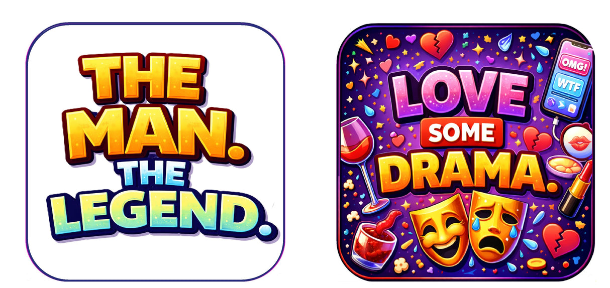 Image featuring 'THE MAN. THE LEGEND.' on the left and 'LOVE SOME DRAMA.' game art on the right.
