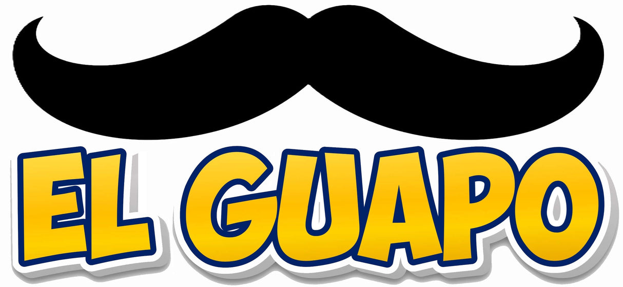 El Guapo Big Individual Prop featuring a bold mustache and vibrant text for decoration or fun events.