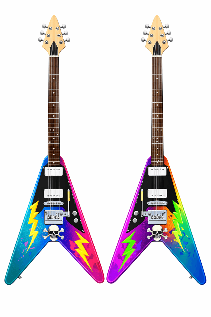 NEW Bigger Musical Instruments- Band collection oversized electric guitar in vibrant colors.