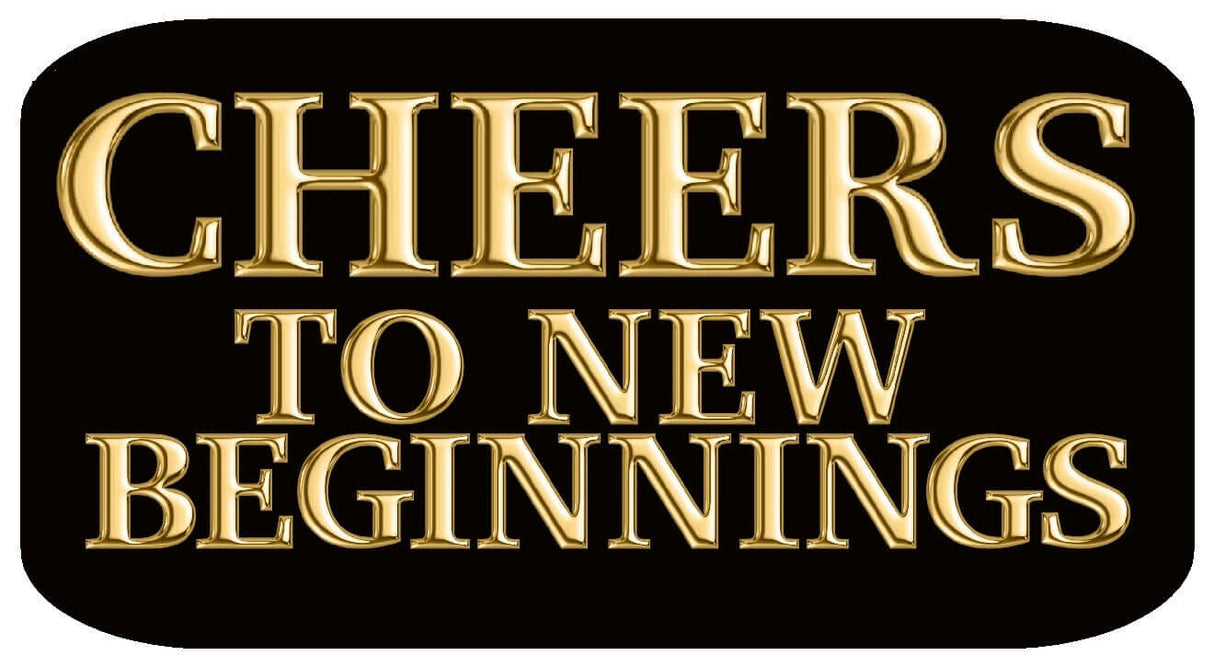 Golden sign reading 'Cheers to New Beginnings' on a black background, perfect for celebrations.