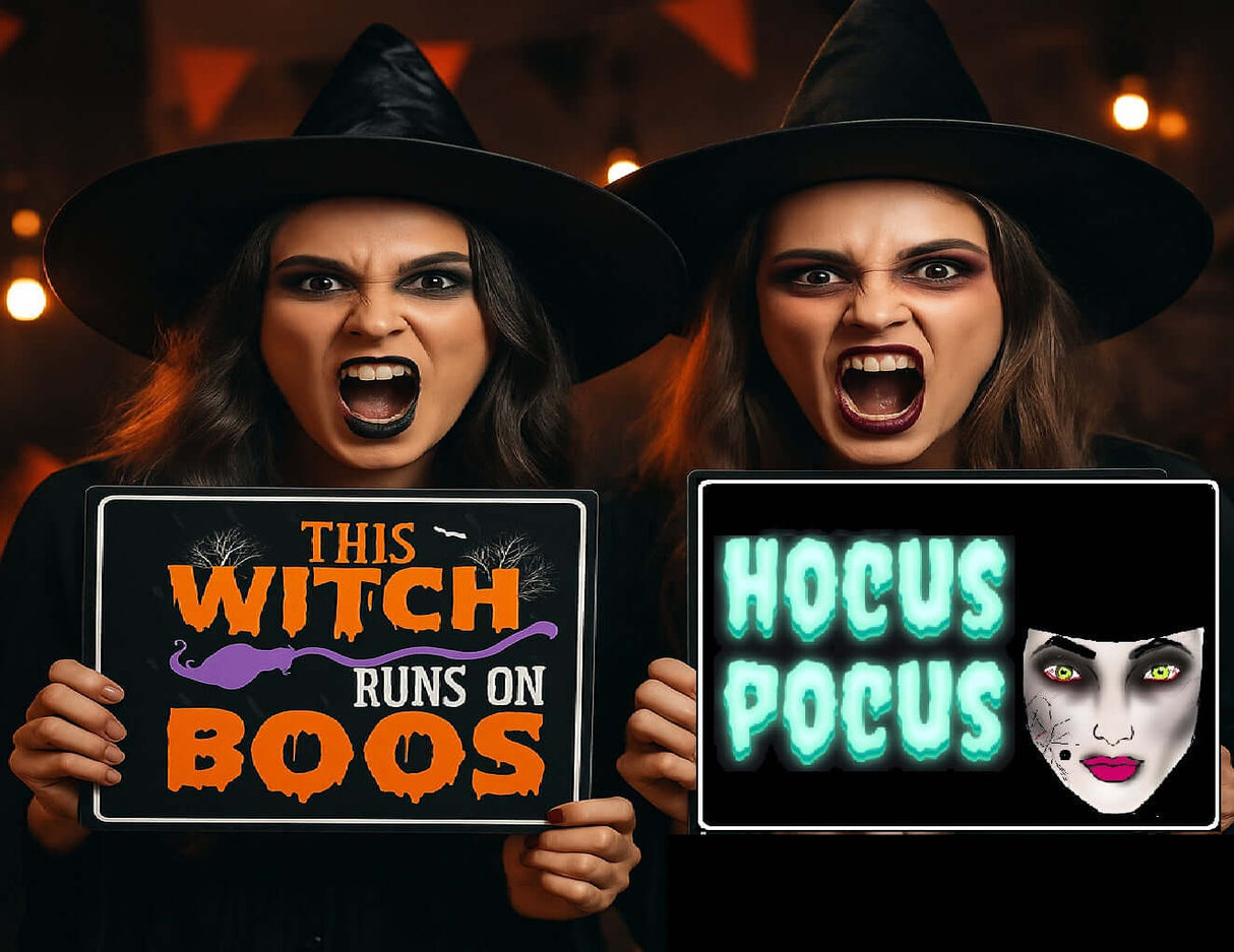 Halloween - BIG 5 piece set- Photo Booth Sign Props .- Double Sided