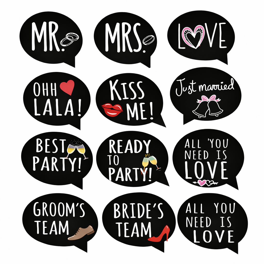 Just Married Wedding Photo Booth Props Set 6 Piece Double Sided Signs For Memorable Wedding Photos