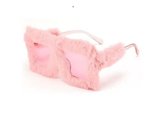 Light Pink Furry Glasses - Fluffy square sunglasses for fun parties and photo booths.