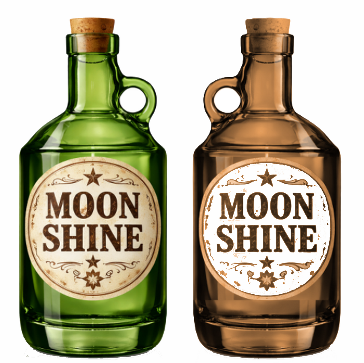 Moon Shine Big Bottle - Big PVC Photo Booth Prop featuring green and brown bottles, perfect for events and parties.
