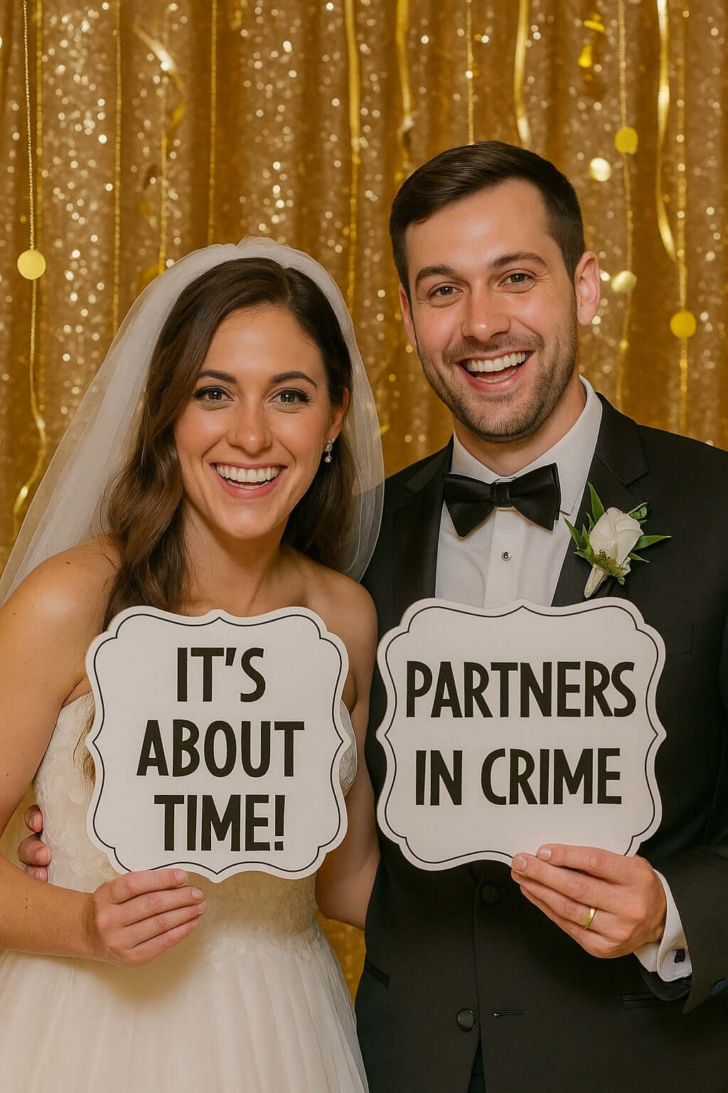 Partners in Crime Funny Photo Booth Prop Set for Weddings Six Prop Collection for Couples and Guests