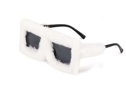 White Furry Glasses for fun party props, perfect for photo booths and themed events.