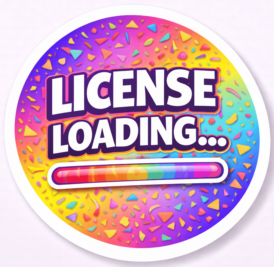 Colorful graphic with the text 'LICENSE LOADING...' on a vibrant background.
