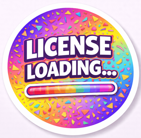 Colorful graphic with the text 'LICENSE LOADING...' on a vibrant background.