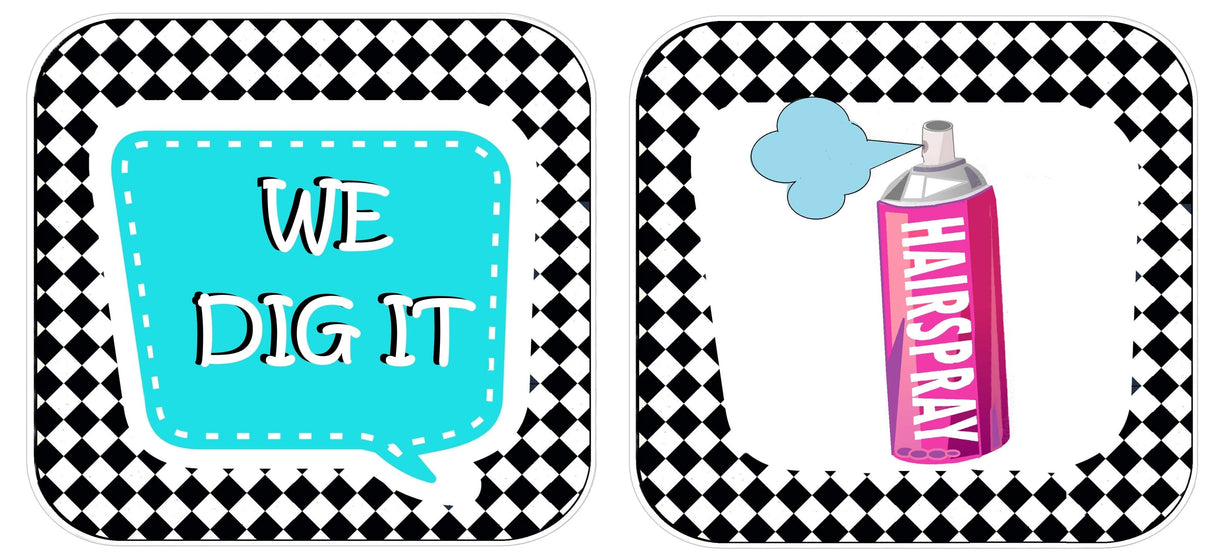 50s Fifties Themed Photo Booth Prop Set For Retro Parties Includes Three 10 Inch Square PVC Props And 12 Inch Accessory