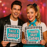 50s Fifties Themed Photo Booth Prop Set For Retro Parties Includes Three 10 Inch Square PVC Props And 12 Inch Accessory