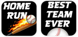 Baseball Prop Set Three 10 Inch Square Props For Parties Photo Booths And Event Decor featuring Home Run and Best Team Ever signs.