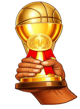 Basketball Prop Set for Photo Booths and Sports Themed Parties Premium Party Props Kit - hand holding trophy.
