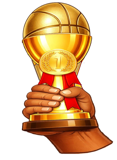Basketball Prop Set for Photo Booths and Sports Themed Parties Premium Party Props Kit - hand holding trophy.