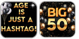 Birthday marks black and gold photo booth props featuring fun hashtags and big age signs, perfect for celebrations.