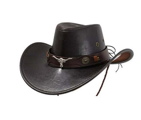 Black Cowboy Hat with faux leather finish and decorative band accents for western-themed events.