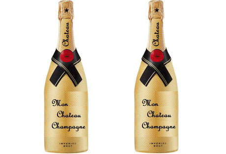 Big Mon Chateau Champagne prop, colorful and fun design, 15 inches tall, anti-glare quality, perfect for celebrations.