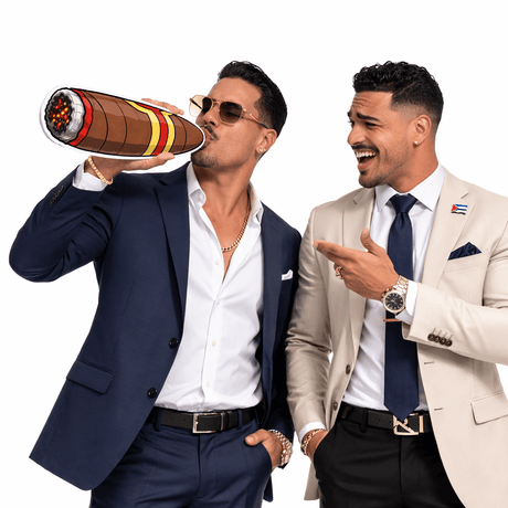 Cigar (Double sided) Individual Prop displayed by two stylish men, showcasing fun and high-quality design.