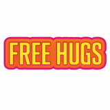 Colorful graphic of the phrase Free Hugs, designed as a fun prop for events and gatherings.
