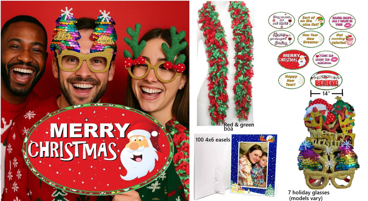 CHRISTMAS Photo Booth Prop set and more! featuring fun props, glasses, and festive accessories for holiday celebrations.