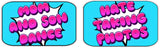 Colorful photo booth props for mom-son dance featuring playful phrases, ideal for memorable events.