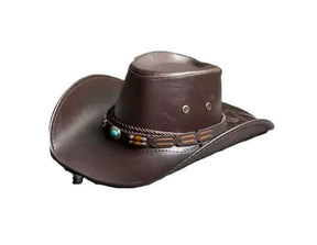 Dark Brown Cowboy Hat with Faux Turquoise featuring a decorative hat band and rustic bead details.