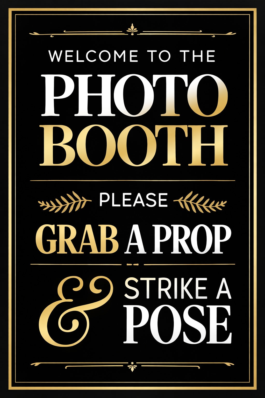 Prop Easel Sign for Events PVC Photo Booth Signage Black and Gold for Weddings Corporate Parties
