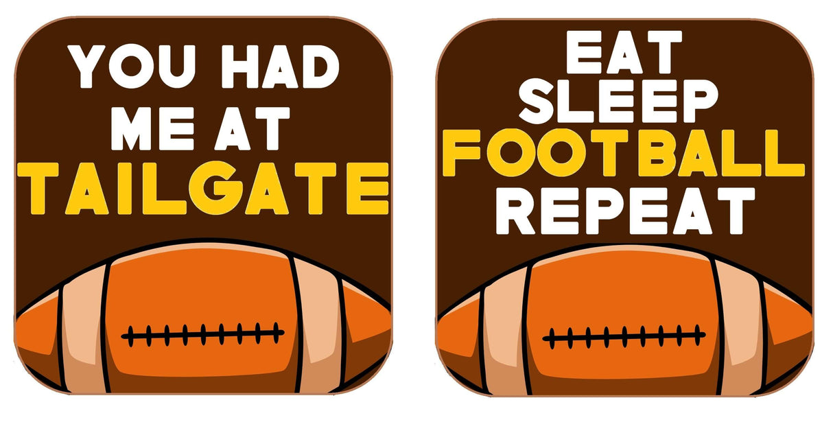 Football Prop Set featuring humorous football quotes on colorful backgrounds, perfect for tailgate parties.
