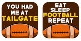 Football Prop Set featuring humorous football quotes on colorful backgrounds, perfect for tailgate parties.