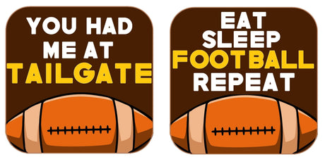 Football Prop Set featuring humorous football quotes on colorful backgrounds, perfect for tailgate parties.