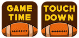 Football Prop Set with vibrant game time and touchdown graphics on brown backgrounds and football illustrations.