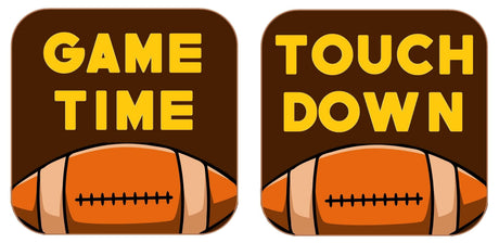 Football Prop Set with vibrant game time and touchdown graphics on brown backgrounds and football illustrations.