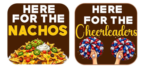 Here for the Nachos and Cheerleaders graphic with nachos and pom-poms for a sports-themed celebration.