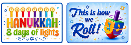 Hanukkah - Photo Booth Sign Props . Set of5  - Double Sided with colorful candles and dreidel designs.