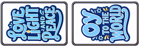 Hanukkah - Photo Booth Sign Props. Set of 5 - Double Sided featuring 'Love Light and Peace' and 'Oy to the World' designs.