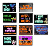 Halloween photo booth sign props set, 10 double-sided designs, waterproof and reusable, perfect for festive photo booths.