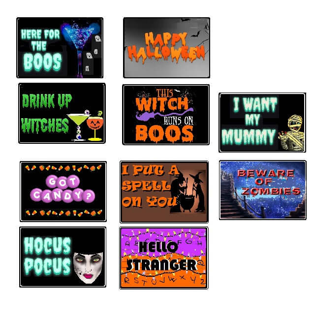 Halloween photo booth sign props set, 10 double-sided designs, waterproof and reusable, perfect for festive photo booths.