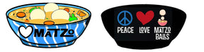 Matzo balls photo booth prop featuring vibrant bowl design and peace love matzo balls graphic for festive events.